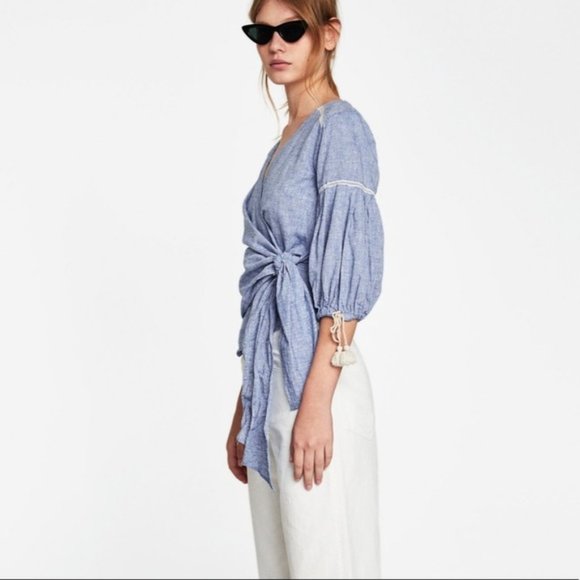 Zara M Chambray Wrap Top - Picture 4 of 8
